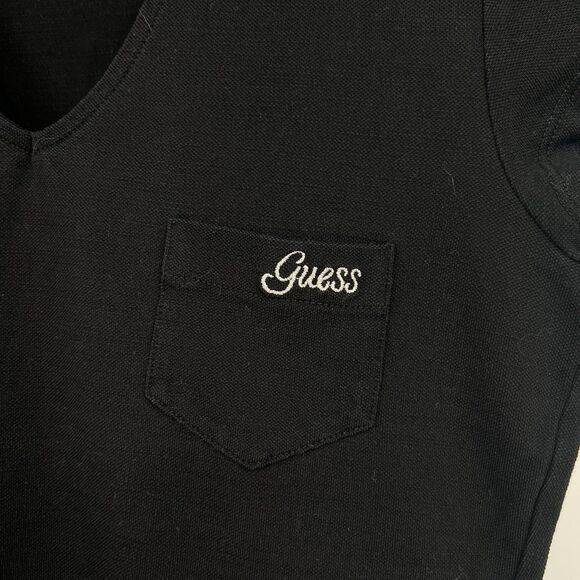 Womens Guess Black Marie Polo Pocket Tee Shirt S Y2K Style Embroidered Logo - Picture 2 of 10